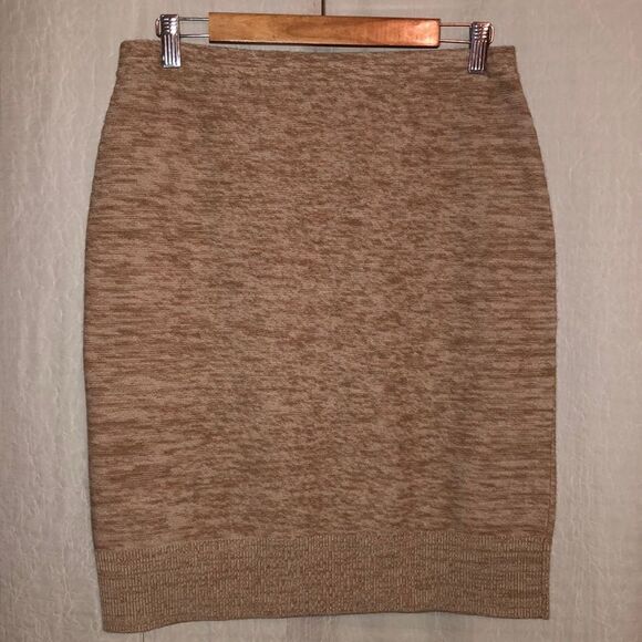 W by Worth M Heathered Honey Nut Wool Knit Midi Skirt